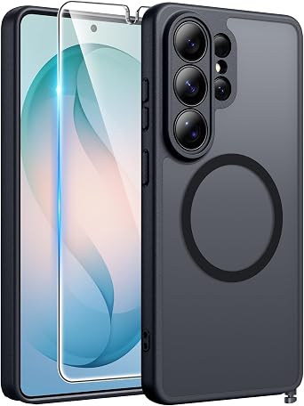 FNTCASE for Samsung Galaxy S26-Ultra Case [Fit for Magsafe] [Full Camera Protection] Translucent Matte Cases with [Screen Protector] Military Grade Shockproof Protective Phone Cover - Black