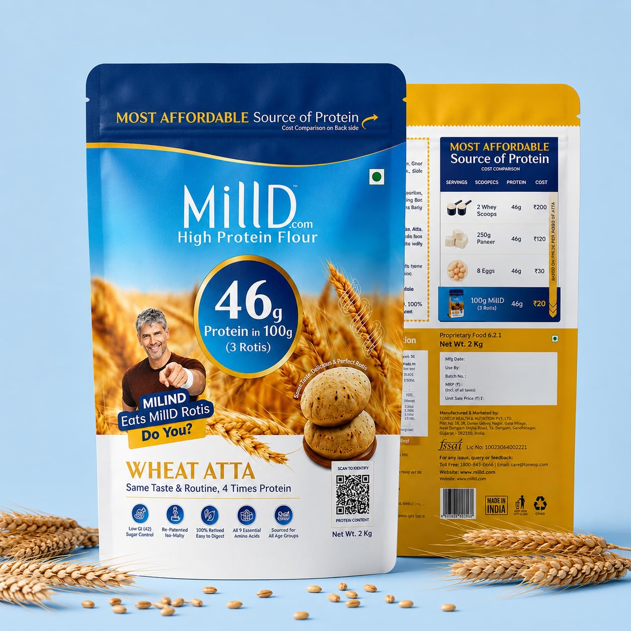 MillD High Protein Atta, 2kg - Image 1