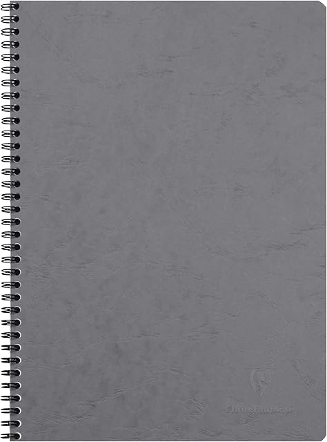 Clairefontaine - Ref 781425C - Age Bag Wirebound Notebook (100 Pages) - A4 Size, Squared Rulings, 90gsm Brushed Vellum Paper, Pocket for Loose Documents - Grey Cover