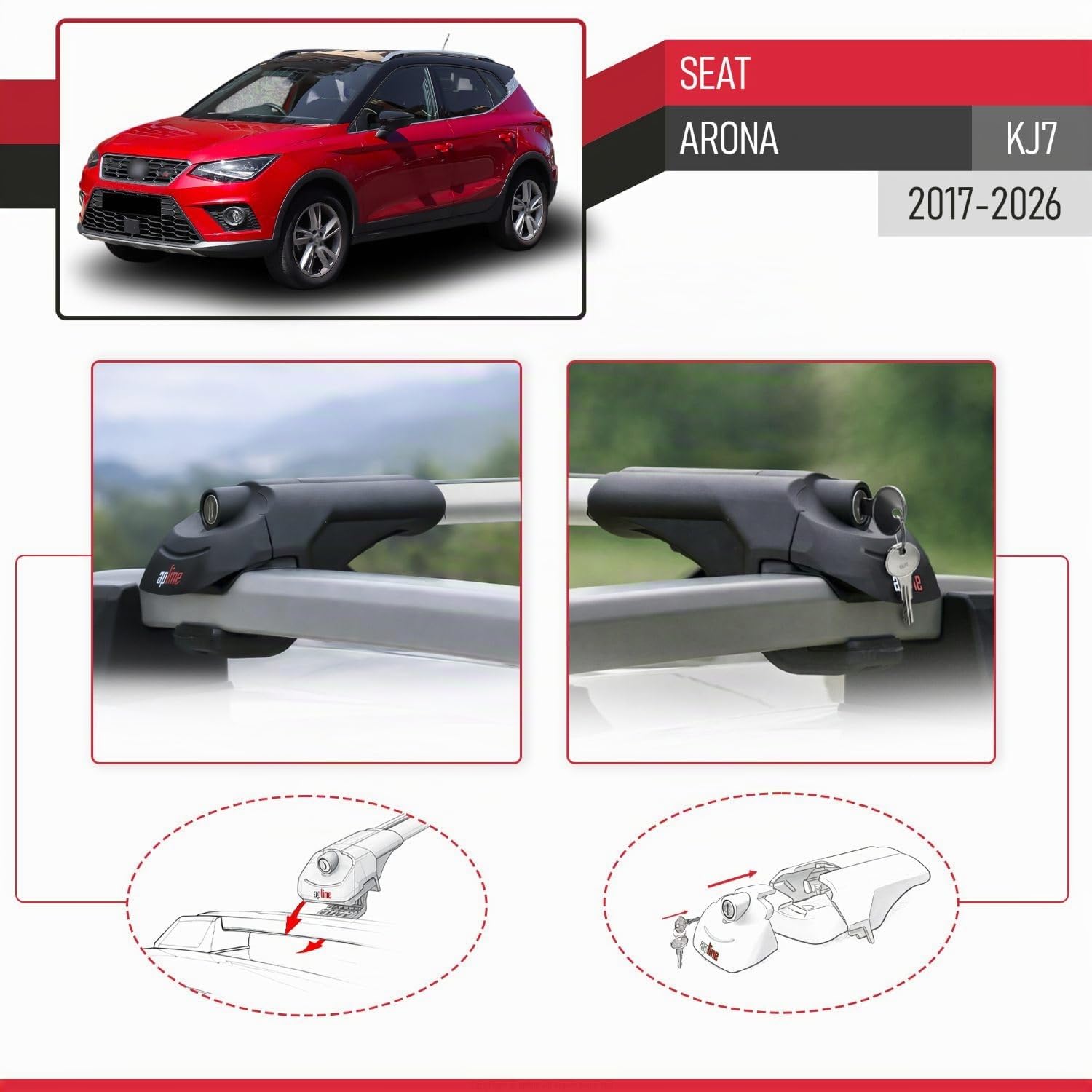 Compatible con Seat Arona (KJ7) 2017-2026 Ace-1 Barras de Techo Auto Portaequipajes Barras Transversales Gris Aluminio 2 Barras