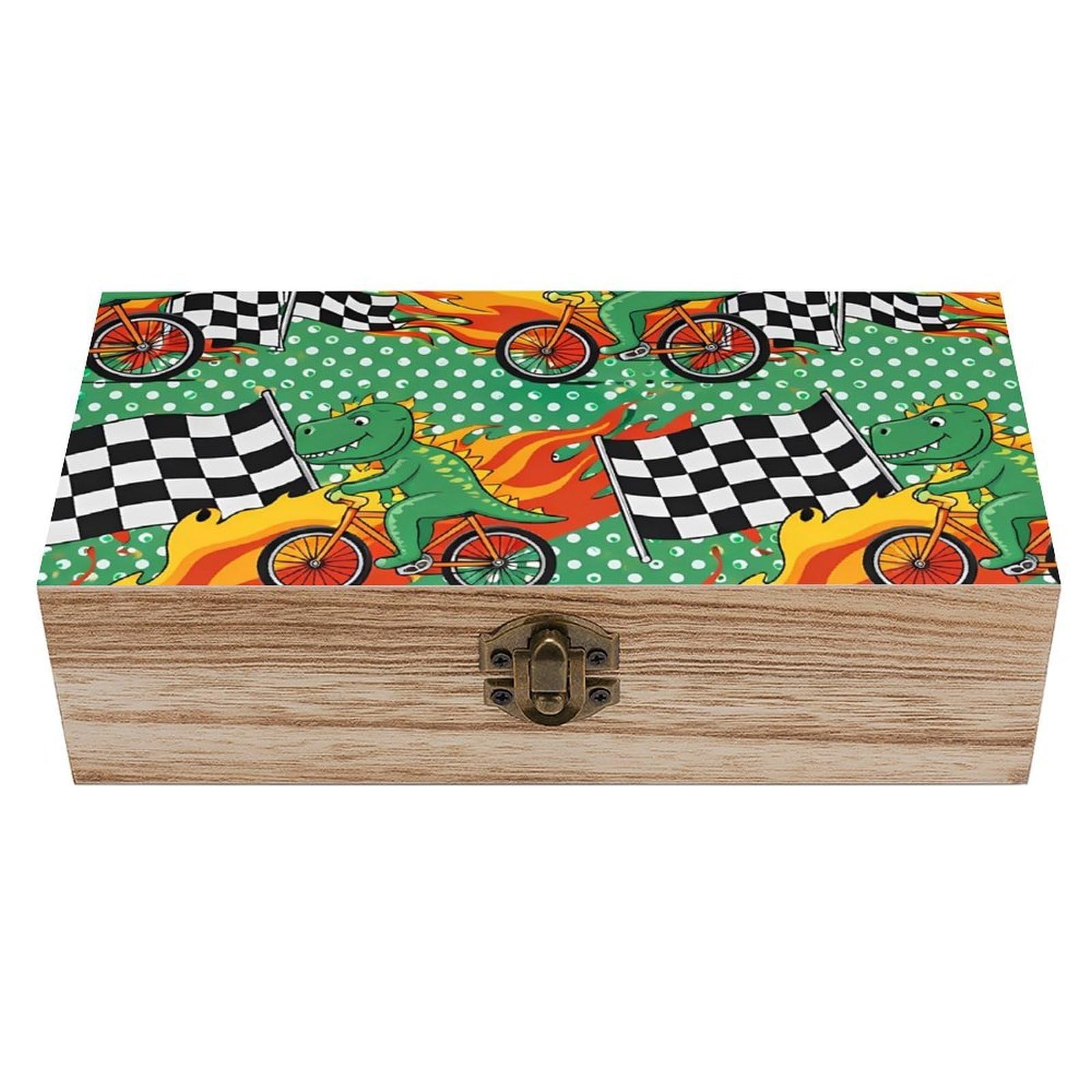 SMAZDFXX Dinosaur Motorcycle Wooden Storage Box With Hinged Lid Decorative Front Clasp Keepsake Boxes