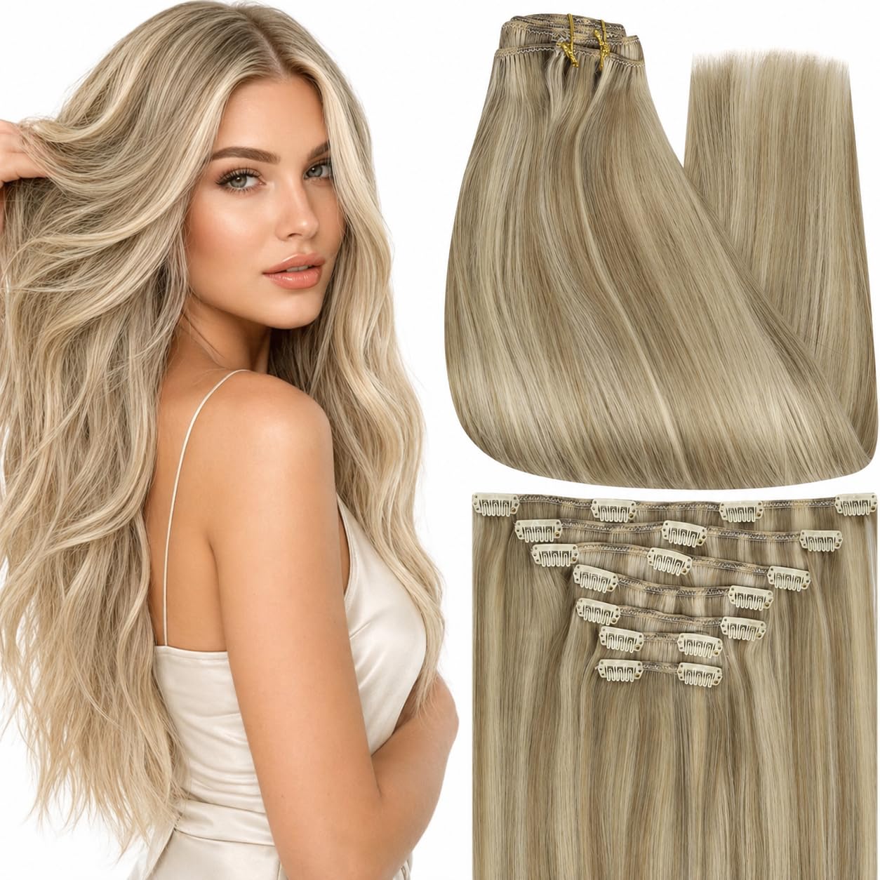 Fshine Clip in Hair Extensions Human Hair, 1B Natural Black, 10 Inch, 95G, 7 Pcs, Double Weft Real Remy Brazilian Hair, Add Volume for Bob Hair, Thick Asian Hair, Short Hair Topper, Easy Clip Glueless — view 13