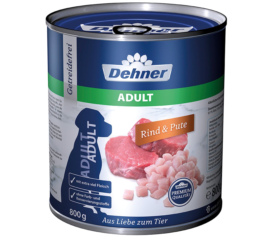 Dehner Premium Nourriture pour Chien Adulte, bœuf et Dinde - 6 x 800g