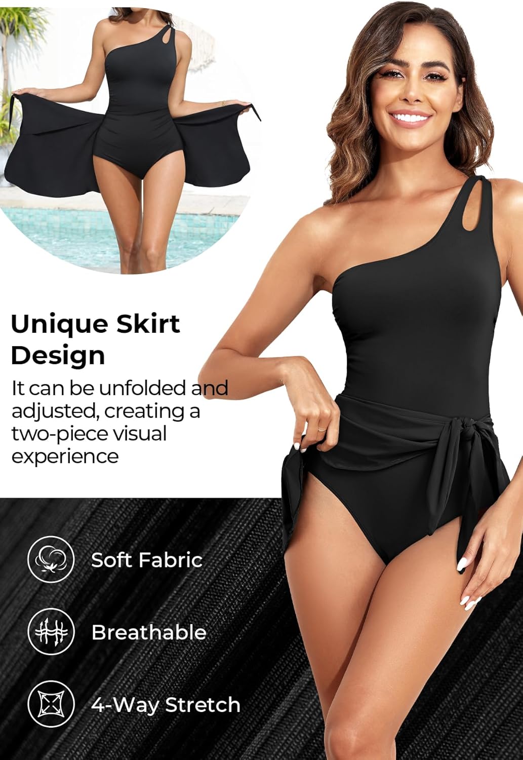 One Piece Swim Dress for Women - One Shoulder Tummy Control Swimsuit with Skirt 2025 Skirted Bathing Suit Swimdress - Image 3