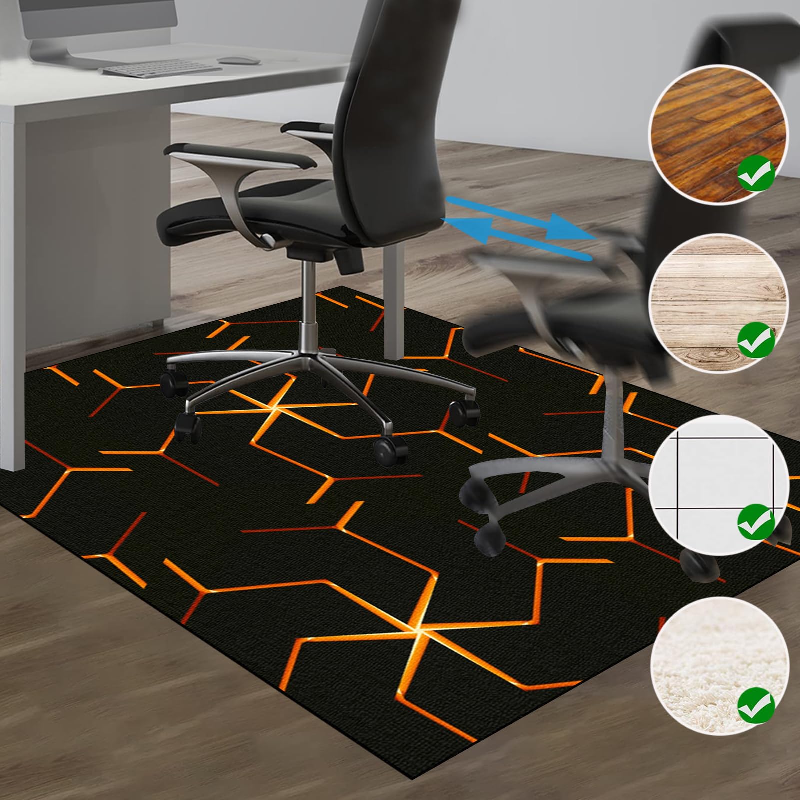 Tapis de chaise de jeu pour moquette et plancher en bois dur, antidérapant, 120 x 140 cm, lavable, protection de sol pour chaises roulantes d'ordinateur et robuste