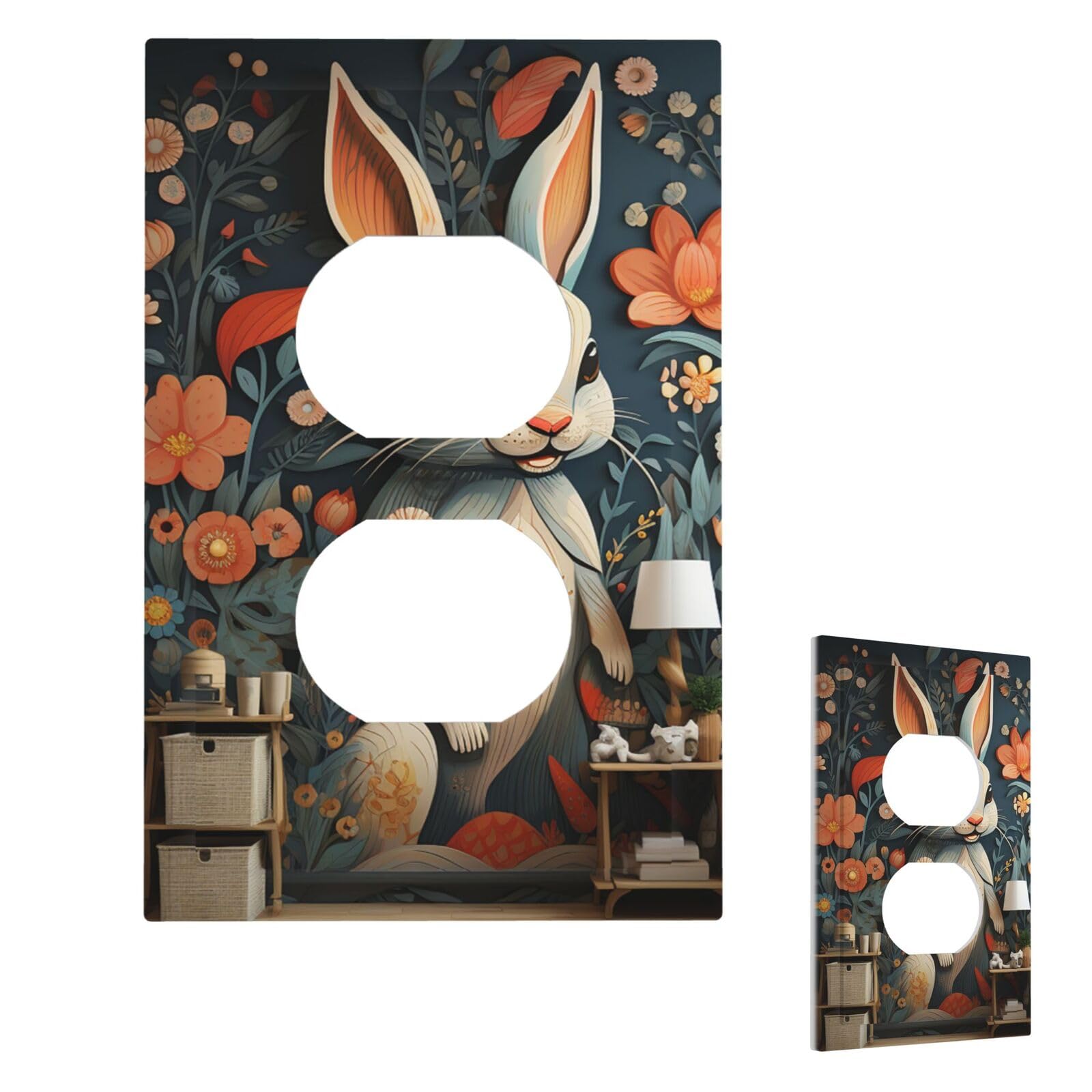 There is A Rabbit On The Wall Pattern Wall Plate Cover Duplex, Modern Decorative Light Switch Cover Unbreakable Receptacle Outlet Covers for Living Room Bedroom Decor