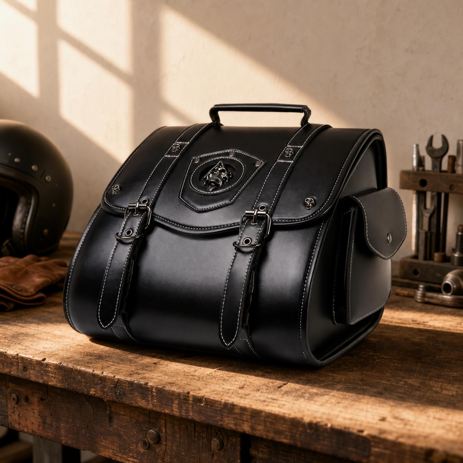 Sac Queue Véhicule Robuste Sacoche Selle Renforcée Sacoche Arrière Véhicule pour Motards, Rétro Industriel avec Motif Gravé