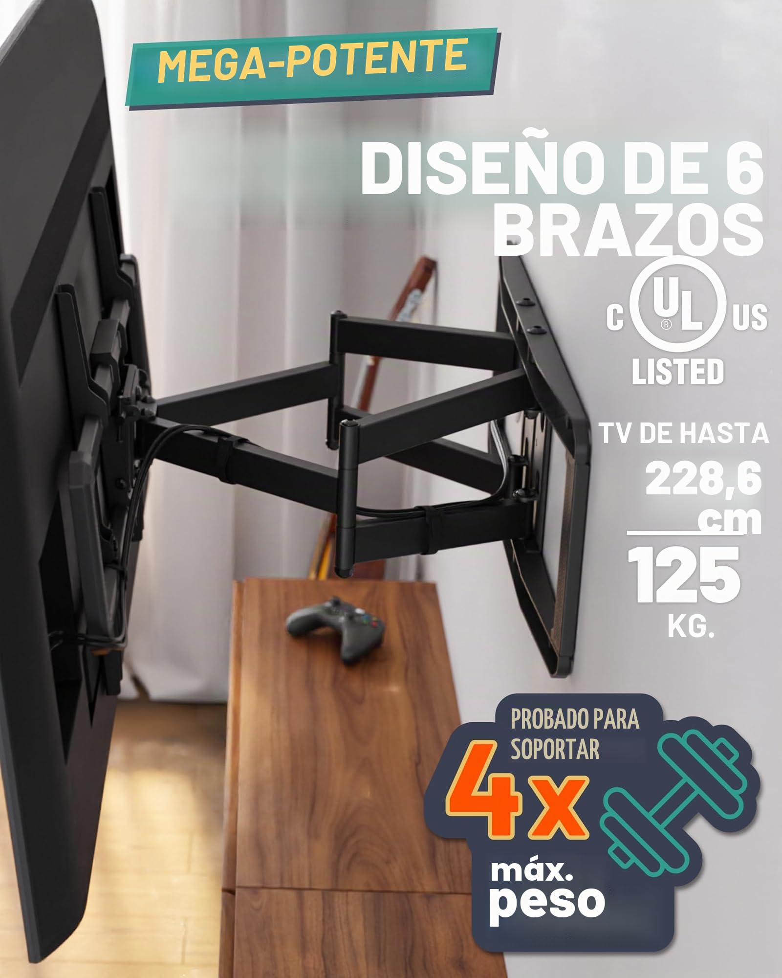 ECHOGEAR MaxMotion - Soporte de Pared para televisores Grandes de hasta 90 Pulgadas, Movimiento Completo con Giro, inclinación y extensión Suaves, diseño Universal Que Funciona con Samsung, Vizio y