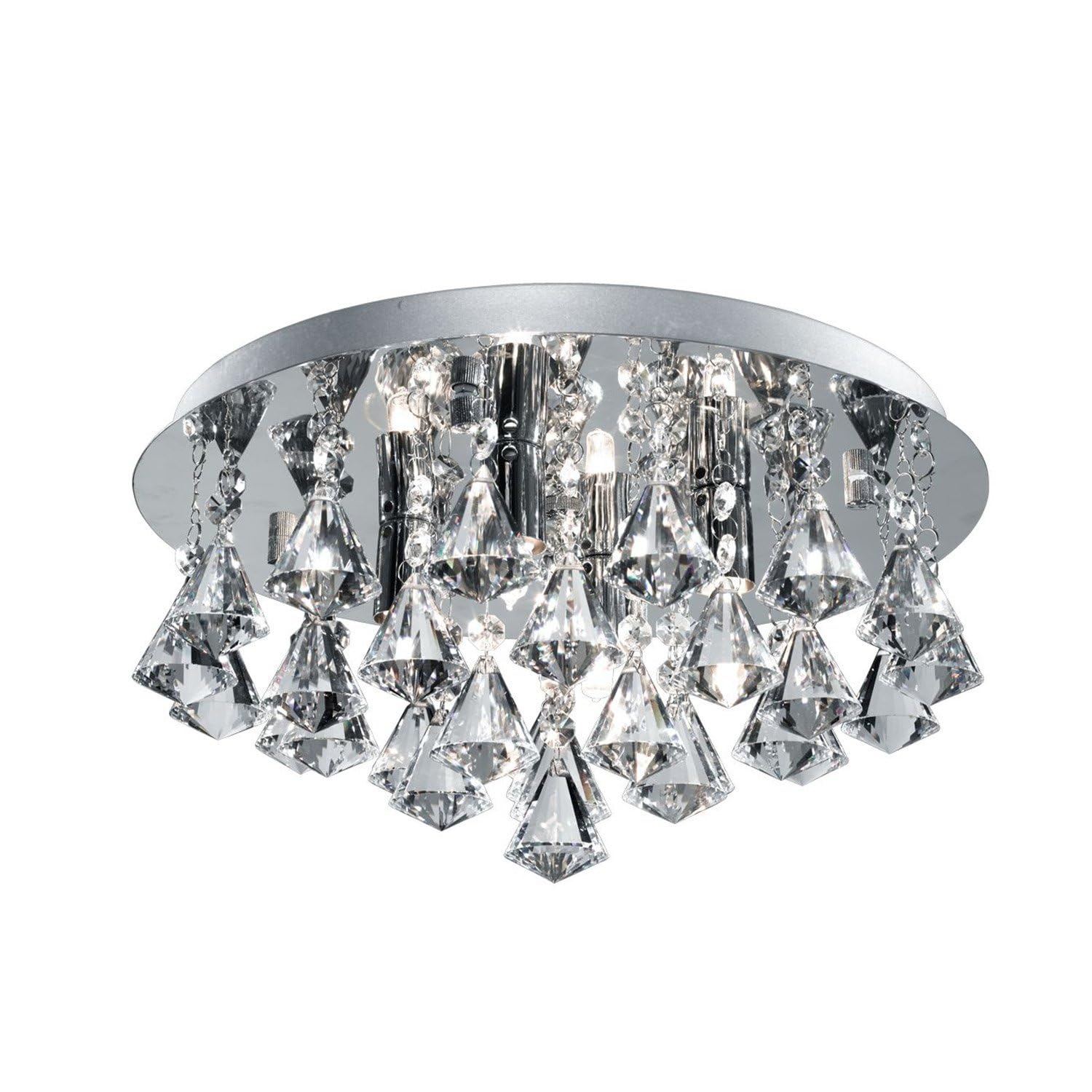 4 Lights IP44 Chrome Finish Ceiling Flush Light with Clear Crystal Pyramid Drops