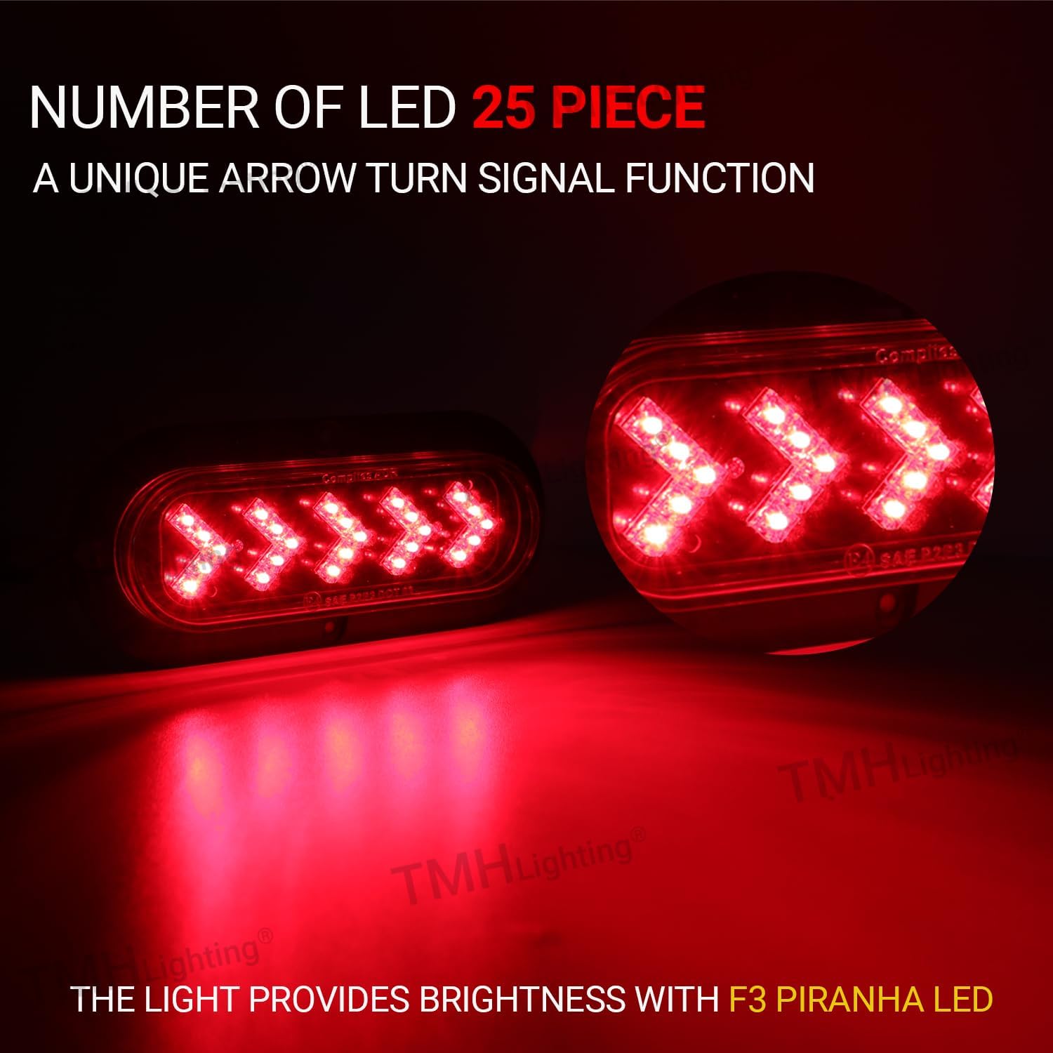 Close-up of the TMH LED light showing 25 individual LEDs forming an arrow pattern.