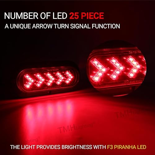 Miniatura 9 de TMH Paquete de 2 luces indicadoras traseras de señal de giro ovaladas de 6 pulgadas, 25 luces LED selladas, adecuadas para camión, remolque, camión,