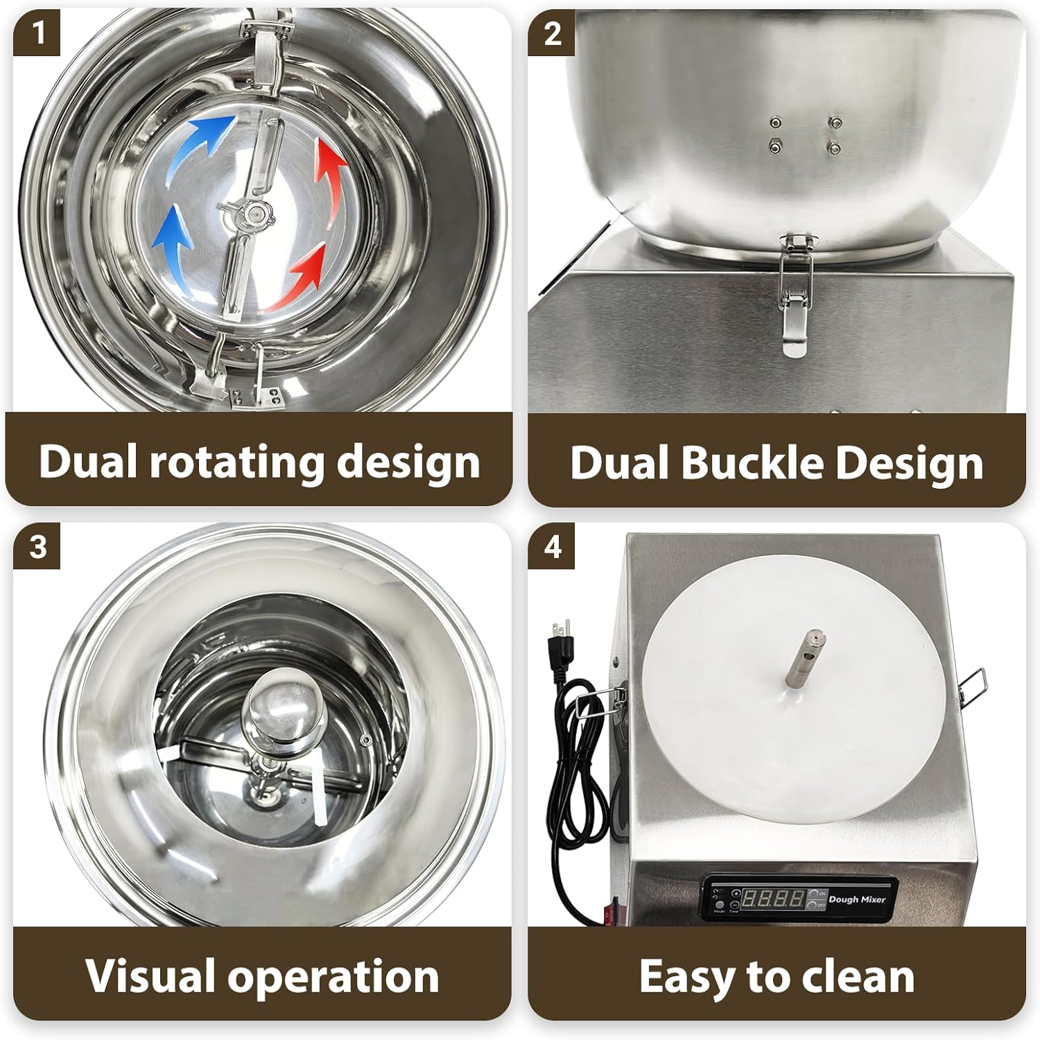 8KG/18LBS Detachable Basin Type Dough Mixer, Stainless Steel Dough Mixer Machine, Dual Rotating Kneading Machine for Flour Meat Pie Sauce Mixing Kneading