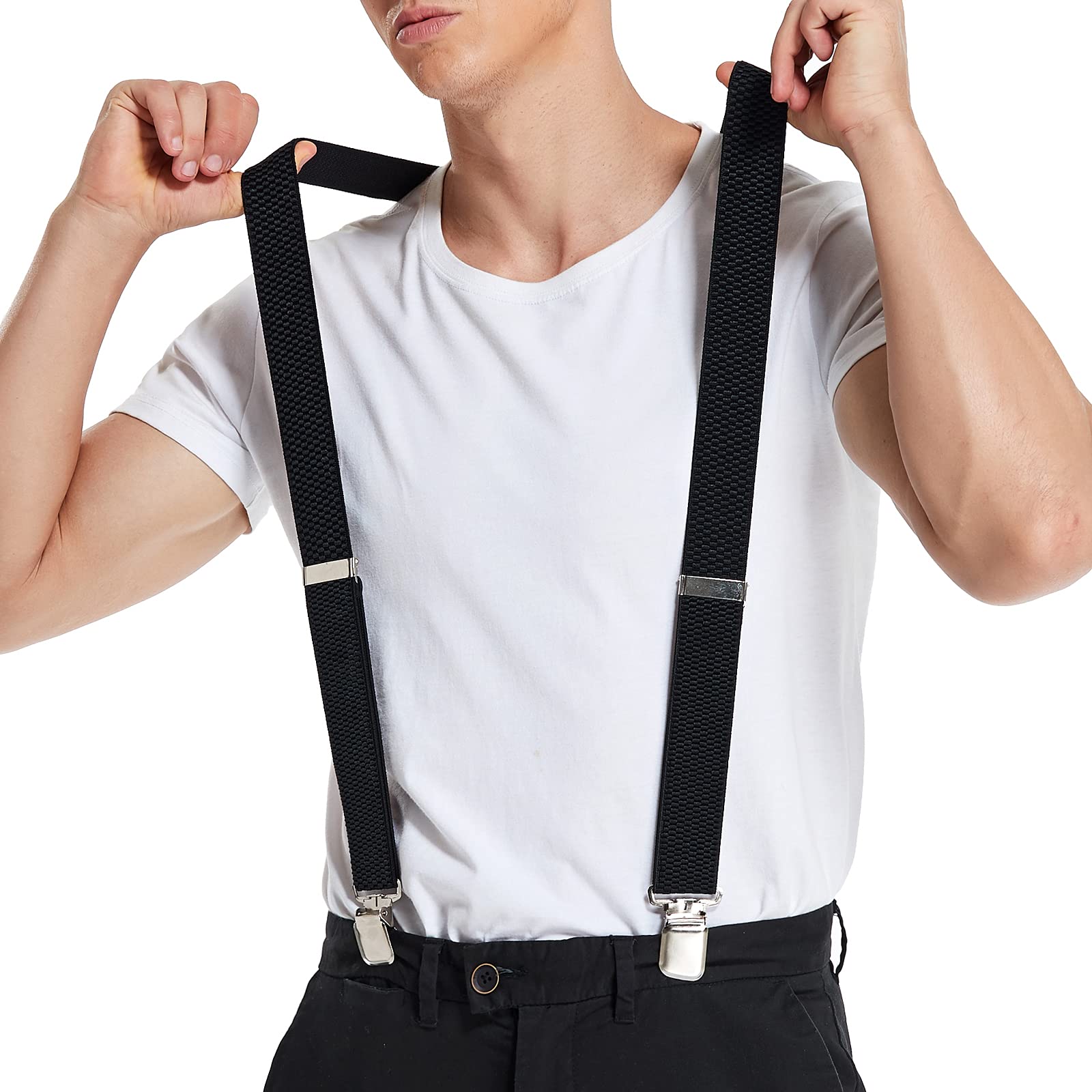 Mens Suspenders With Heavy Duty Metal Clips 1.6" Band Wide Adjustable X Y Back Brace Elastic Straps