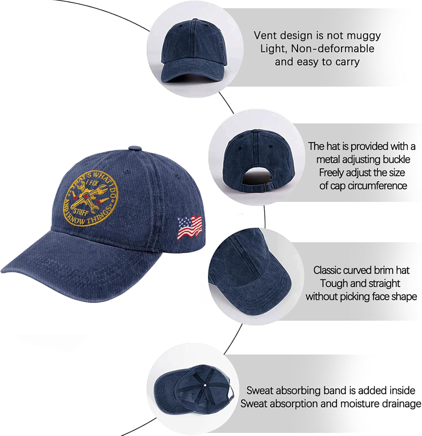 Embroidered That's What I Do I Fix Stuff & I Know Things Vintage Cotton Washed Hat ... - Image 7