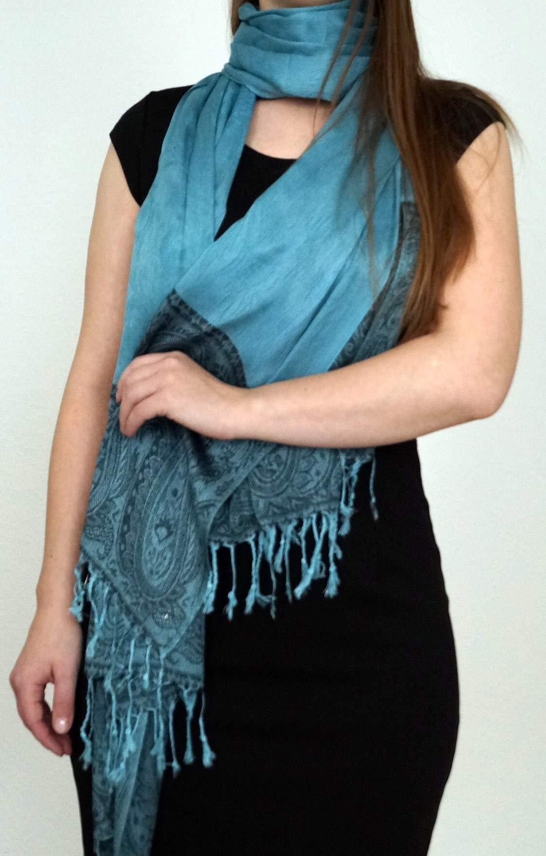 Handgewebter Kaschmir Schal in Hell Ozeangrün Farbe für Klassische Damen mit klassischen Outfits und geschmack - 75cm x 200cm