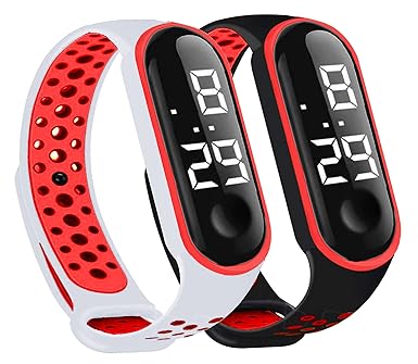 Time Up Digital Dial Dual-Color Strong Strap Combo of 2 LED Kids Watches for Boys & Girls-M6-CMB-WRED-X