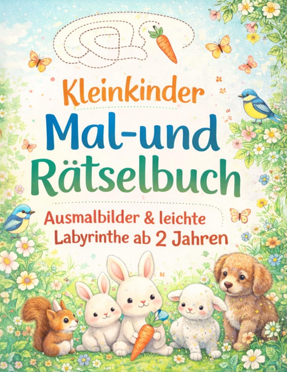 Kleinkinder Mal- und Rätselbuch, Ausmalbilder & leichte Labyrinthe ab 2 Jahren: Süße Tiere zum Ausmalen – Erste Rätsel & Labyrinthe für Kleinkinder (Ausmalbilder für Kleinkinder ab 2 Jahre)