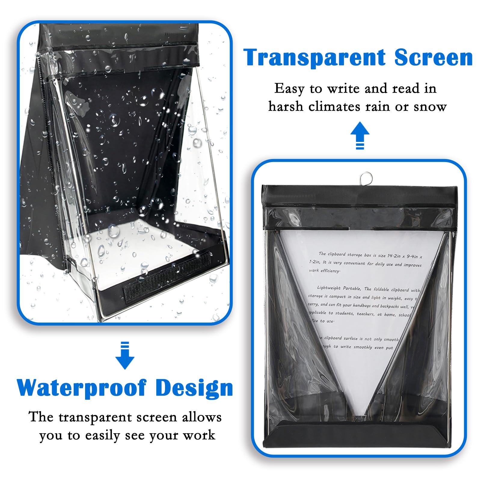 XHDA Waterproof Clipboard A4, Outdoor Waterproof Clipboard with Transparent PVC Screen to Protect Documents from Rain - Image 3