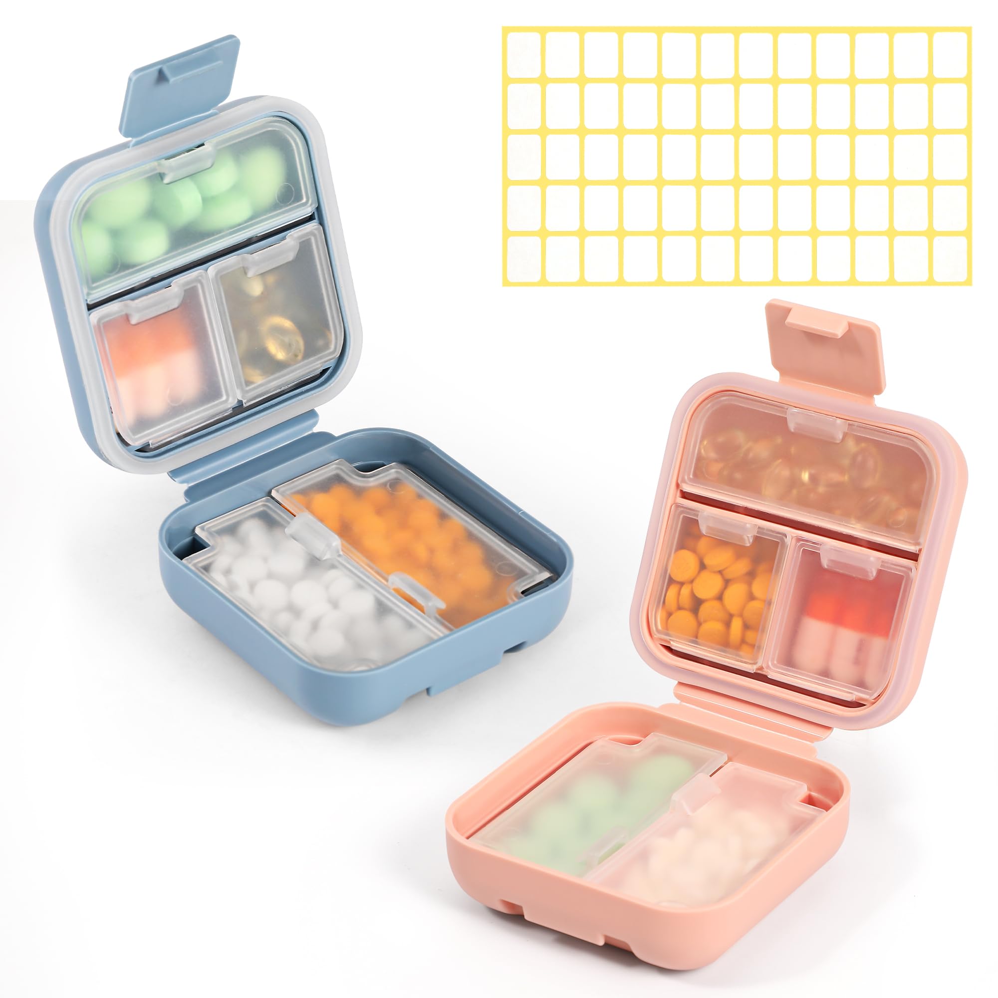 Dynippy Daily Pill Organizer 5 Compartments Portable Moisture Proof Small Pill Case for Pocket Purse Travel Pill Box Portable Medicine Vitamin Fish Oil Holder Container (Blue Pink)