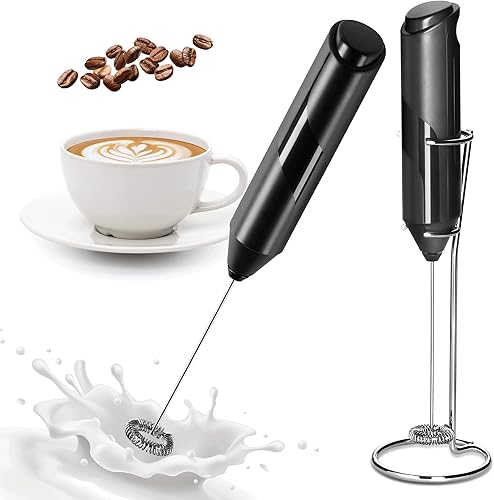 YSSOA Espumador de leche eléctrico de mano con soporte de acero inoxidable, mezclador de bebidas para café, frappé, latte, matcha, chocolate