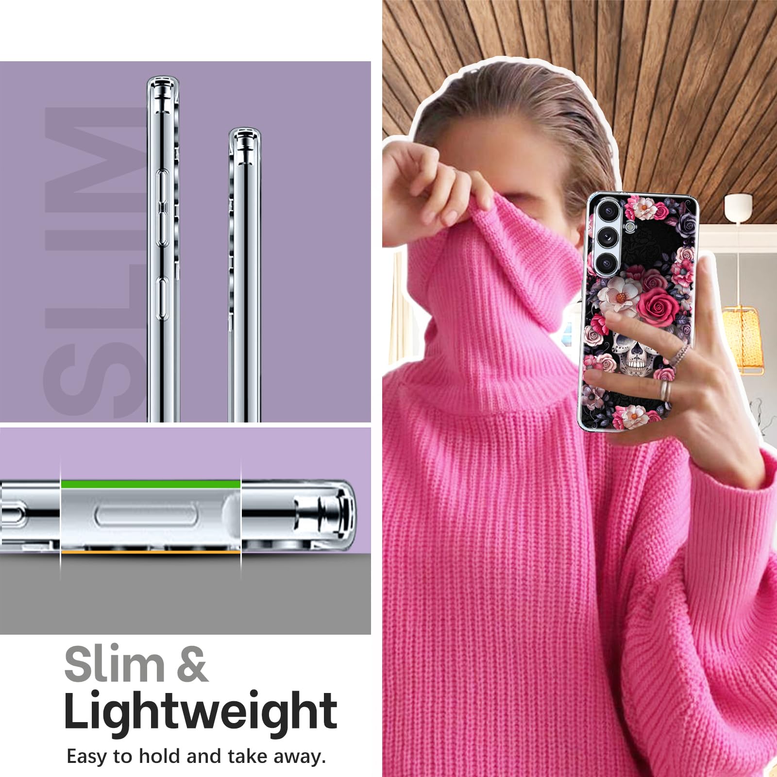 Galaxy A35 Case for Samsung Galaxy A35 5G Phone Case Women Girls, Cute Skull Rose Flower Design, Slim Silicone Bumper Anti-Scratch Shockproof Protective Cover for Samsung A35 5G 6.6-inch (Flower)