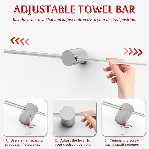 Miniatura 2 de Toallero de baño para toallero de baño de 24 pulgadas, juego de toallero de mano de baño resistente, estante de toalla Sus304 de acero inoxidable