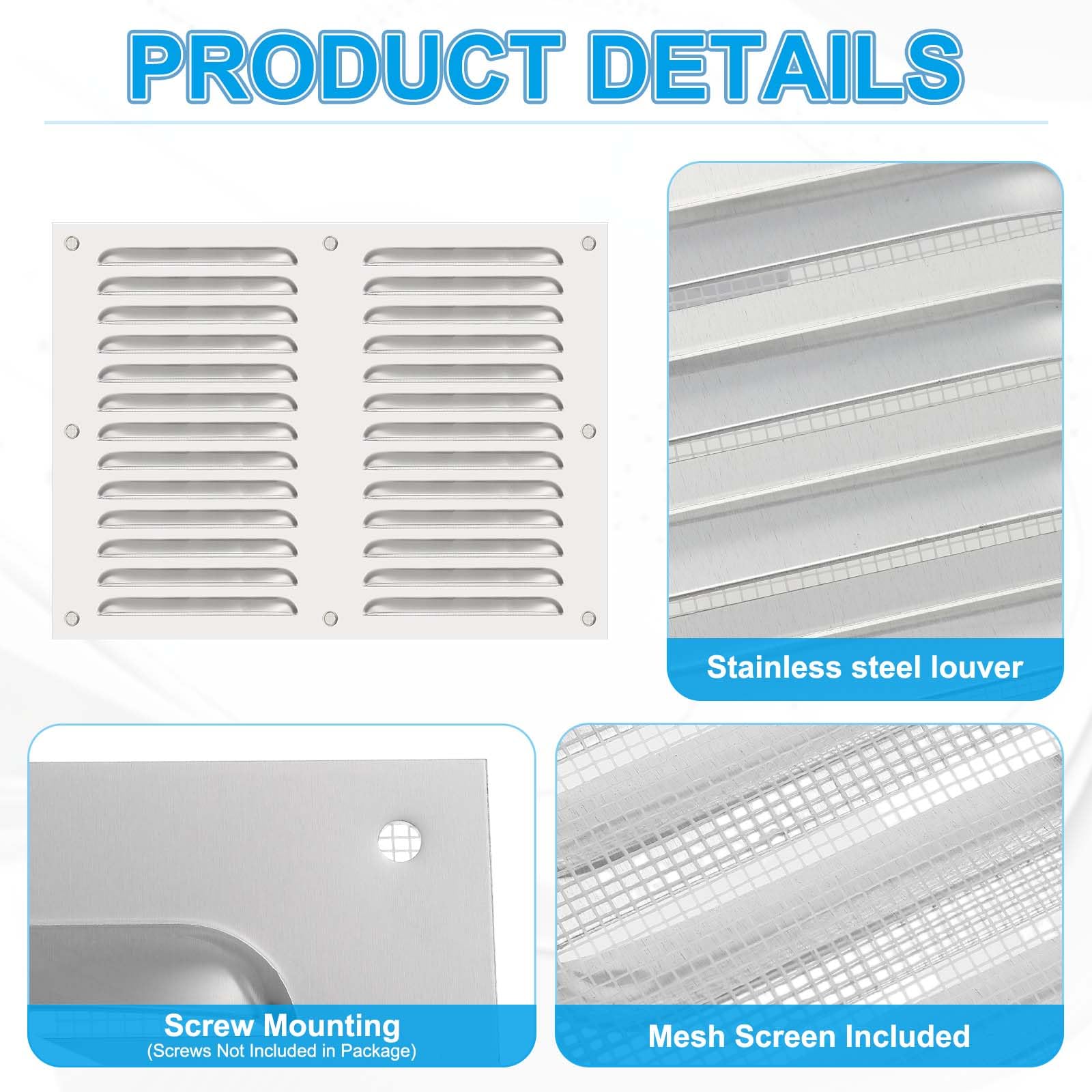 PATIKIL Griglia di ventilazione in acciaio inox, 30,5 x 40,6 cm, griglia di ventilazione HVAC, rete integrata per casa, cucina, camino, bagno, soffitto, parete, colore argento