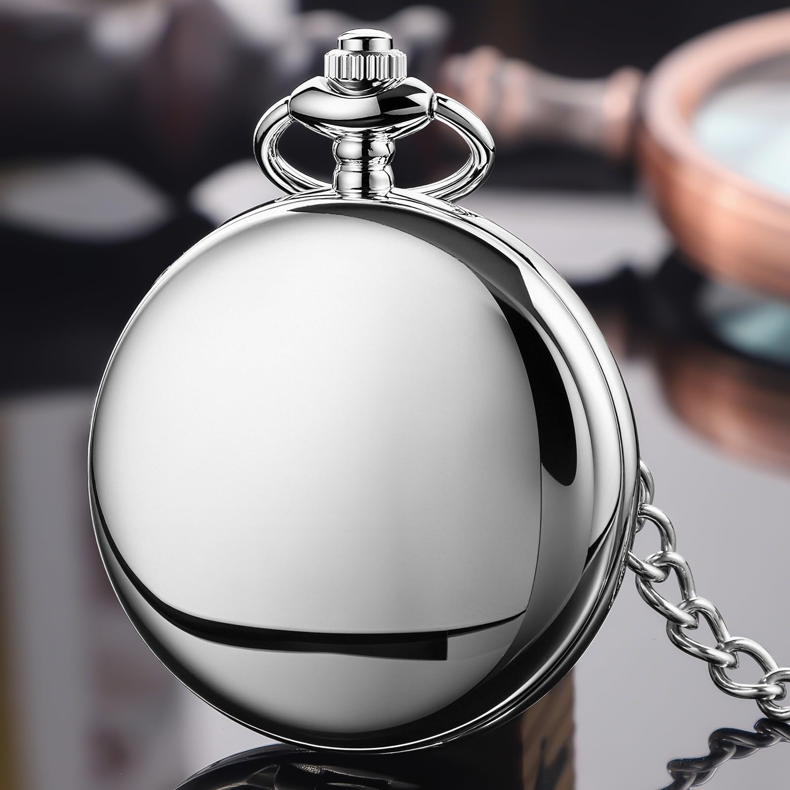 Tiong Reloj de Bolsillo clásico de Cuarzo de Acero Suave con Cadena de números Romanos para Hombres y Mujeres, Reloj de Bolsillo con Colgante para el día del Padre, Regalo de cumpleaños