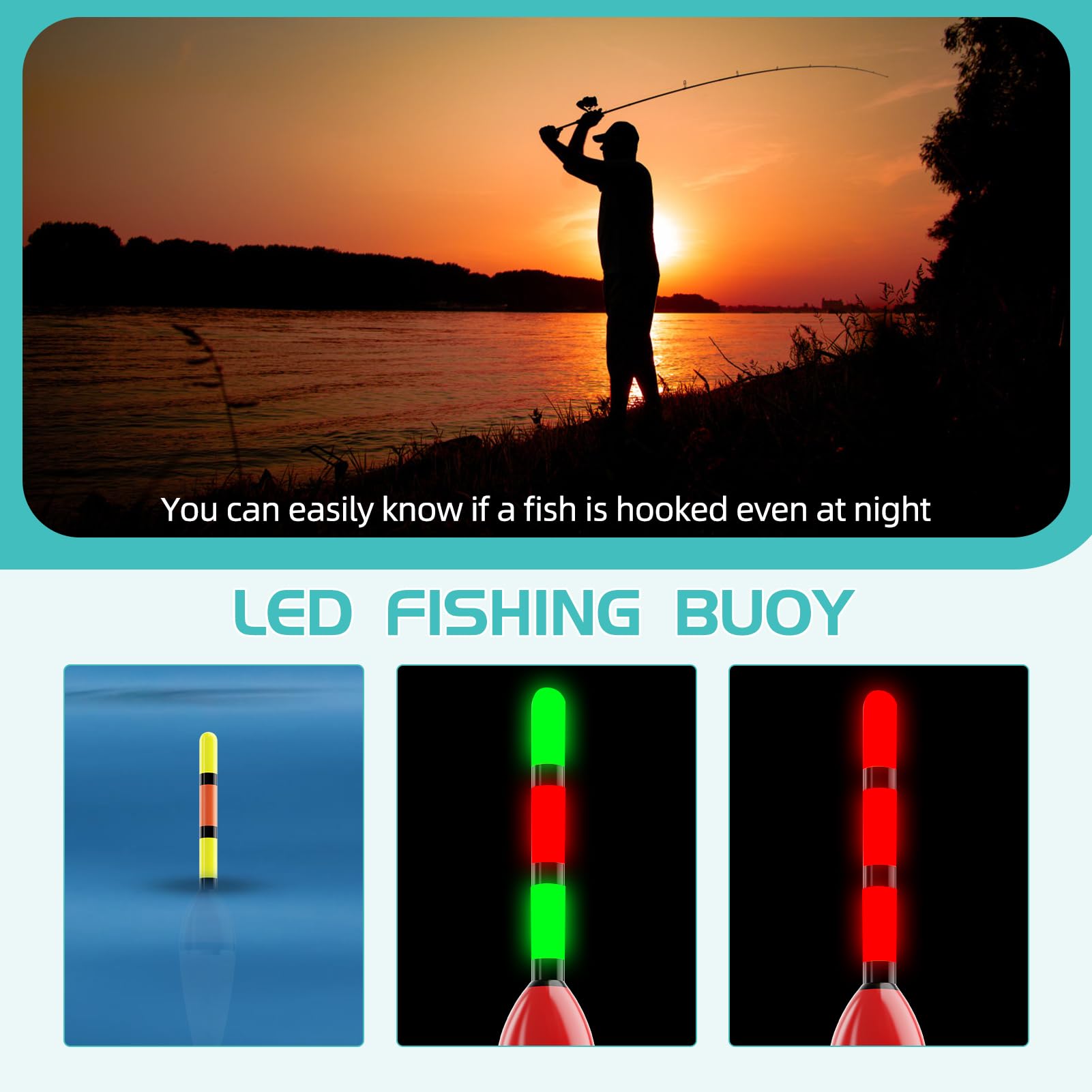 3 galleggianti a LED per la Pesca con indicatori di abboccata,Indicatori di abboccata per la Pesca, Set di Attrezzatura da Pesca, Indicatori di abboccata Swinger, Pesca con Galleggiante