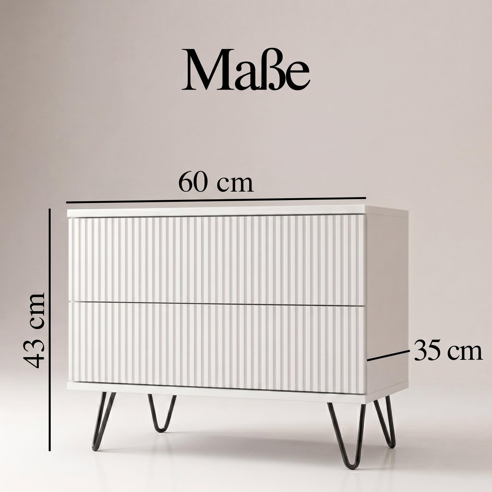 Vladon Nachtschrank Kioto, Weiß/Cashmere geriffelt (60 x 43 x 35 cm)