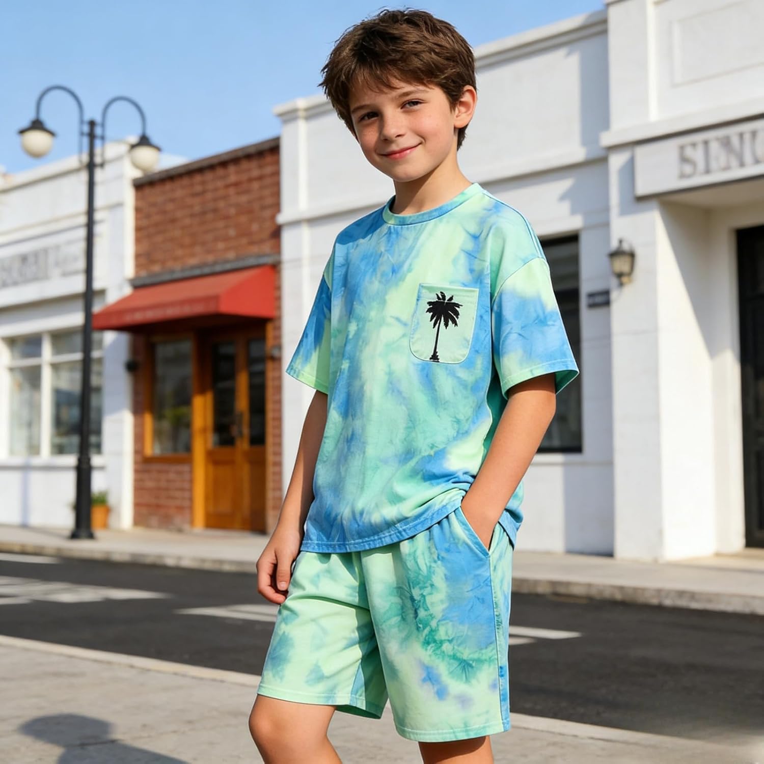 Kids Boys Summer Clothes 2 Piece Short Sleeve Tie Dye T-Shirt & Casual Shorts Set Teen Boys Summer Outfits Set6-12Y - Image 3