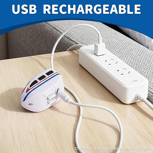 Miniatura 4 de Juego de tren eléctrico de repuesto, 2 unidades de autos adicionales recargables por USB (blanco y verde), para uso solo con pistas, pistas y cable