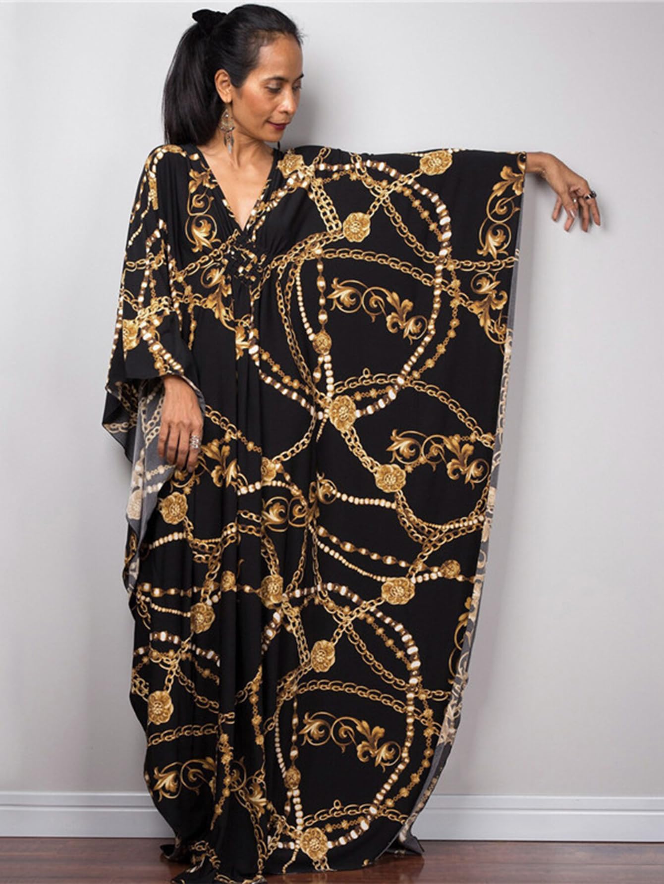 Women Kaftan Dresses Plus Size V-Neck Batwing Sleeves Beach Cover Up Floral Print Moomoos Dress