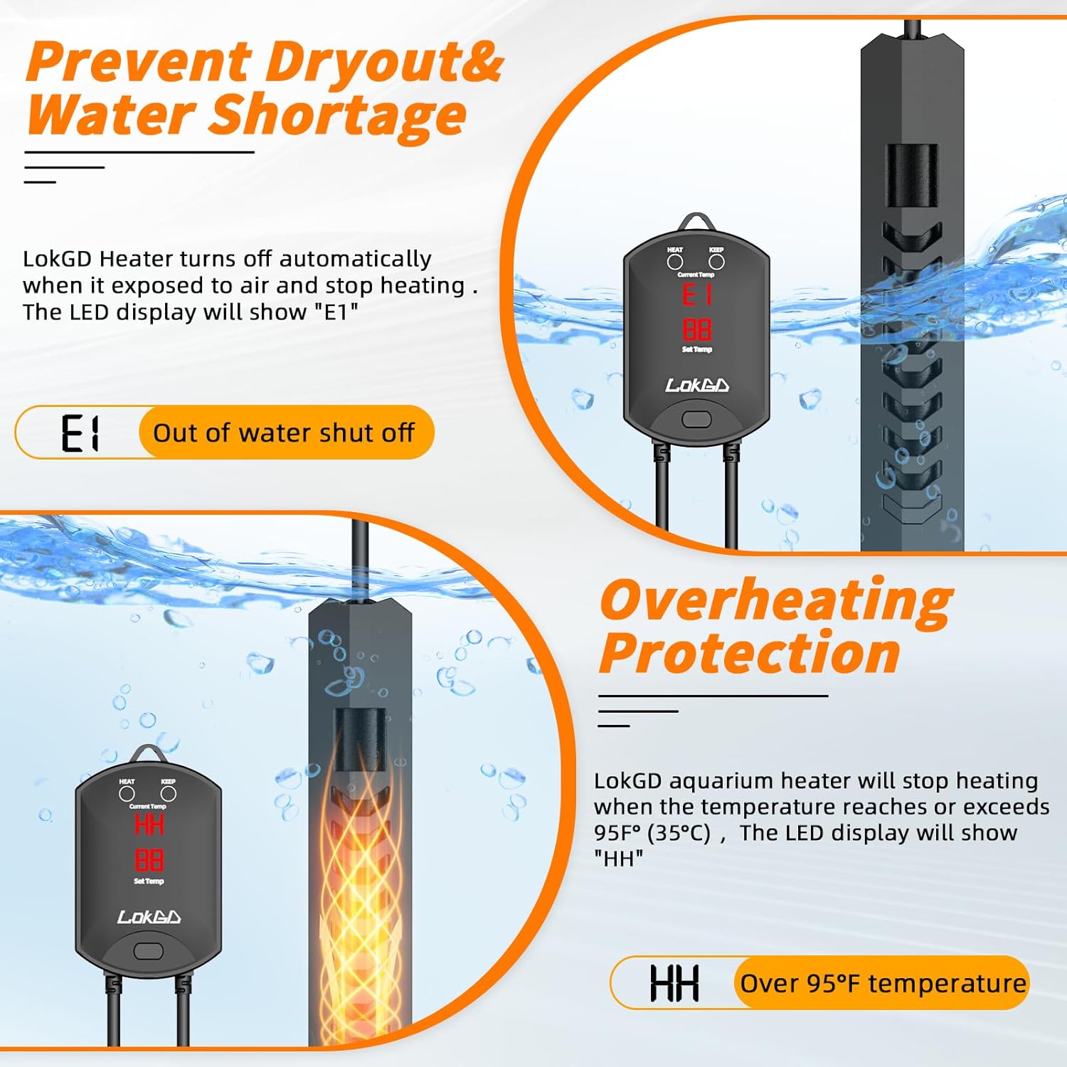 Upgraded 500W Intelligent Aquarium Heater,59°F-93°F Submersible Fish Tank Heater with Intelligent Digital Display Controller and Auto Power Off for 60-135 Gallon Freshwater Saltwater Fish Tanks