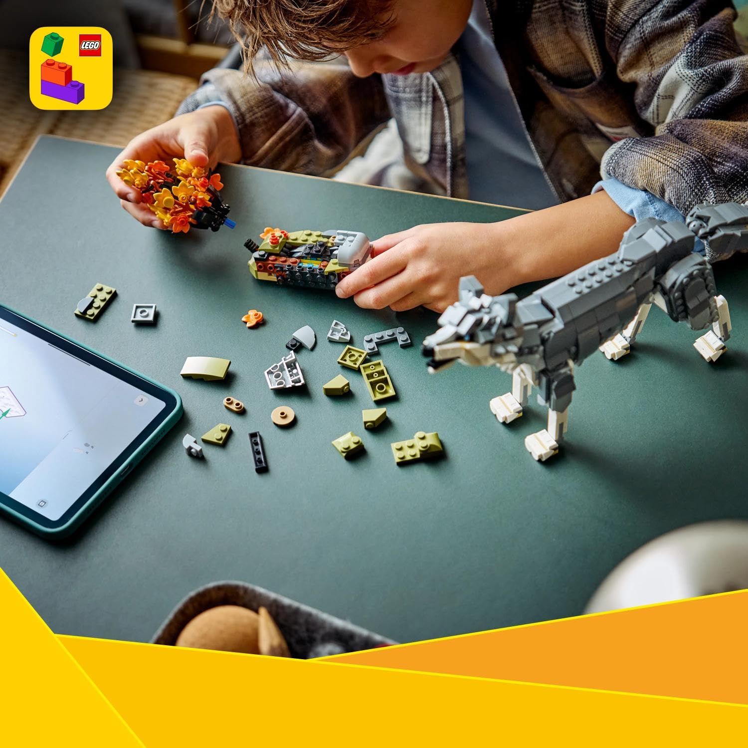 LEGO Creator 3-en-1 Les Animaux de la Forêt : Le Loup Gris - Jouet - Figurine d'animal se Transformant en Faucon ou Raton Laveur - Décoration DIY - Cadeau d'anniversaire Fille ou Garçon 8 Ans 31393