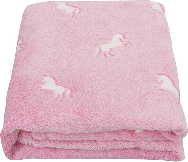 SOCHOW Glow in The Dark Throw Blanket 127cm × 150cm, Unicorn Pattern Flannel Fleece Blanket, All Seasons Pink Blanket for Kids