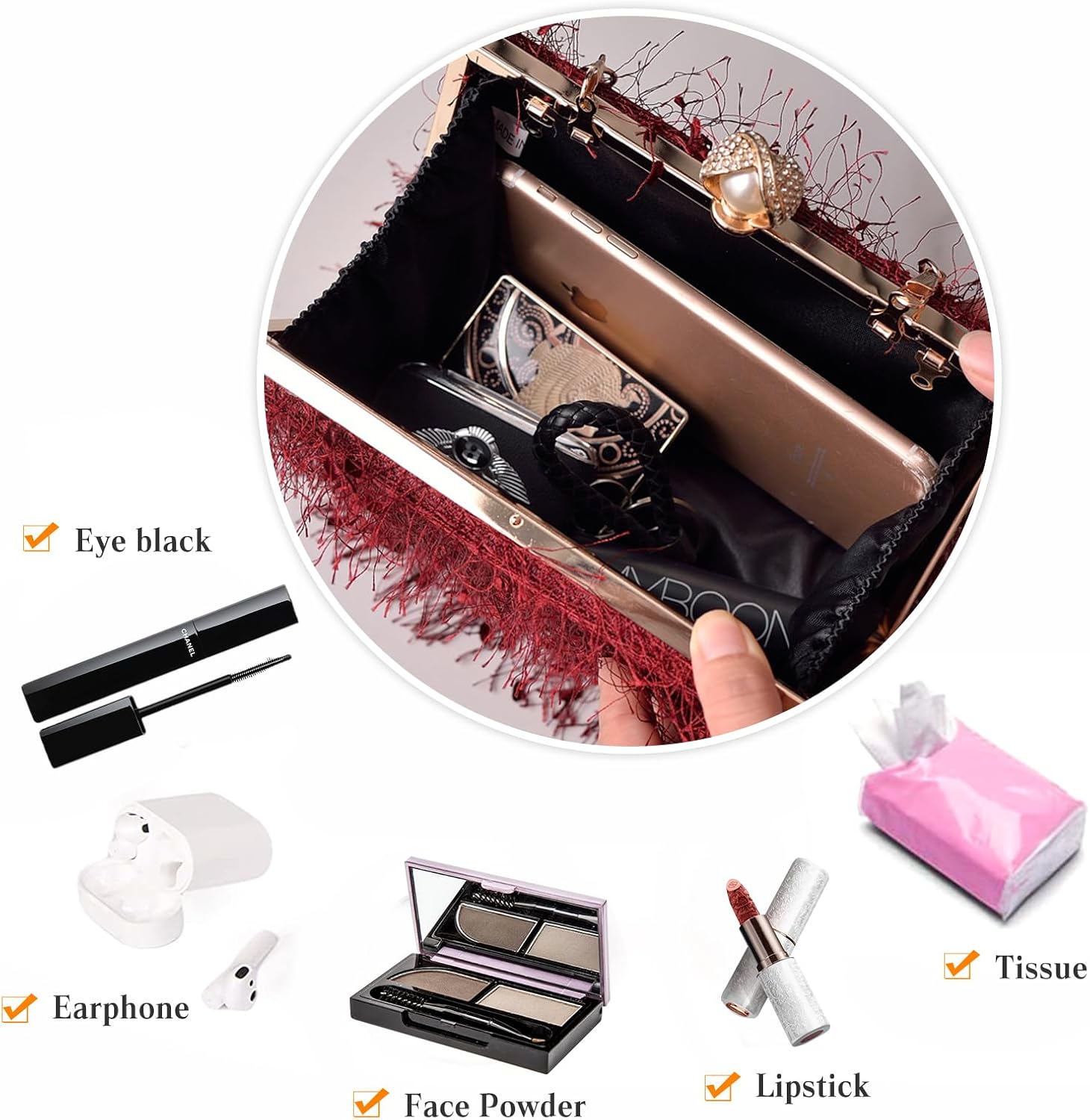 CORIOS Tassel Evening Bag for Women Rhinestone Clutch Bag Beaded Handbag Bridal Wedding Purse Shoulder Bag