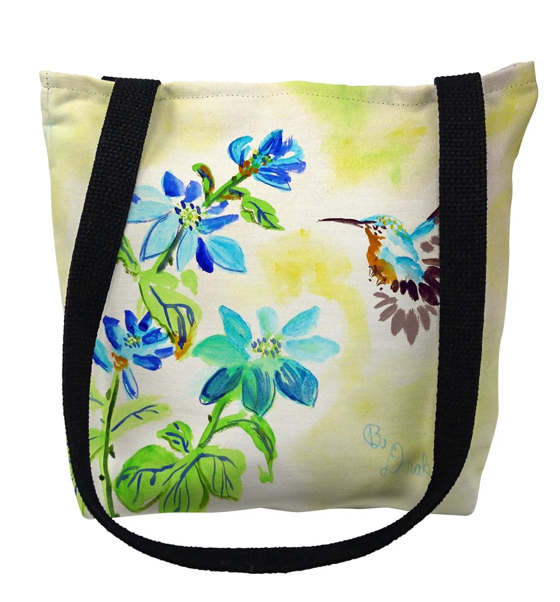 13 x 13 in. Aqua Hummingbird Small Tote Bag by Betsy Drake – Small, Cotton, Multicoloured, Model TY1009S