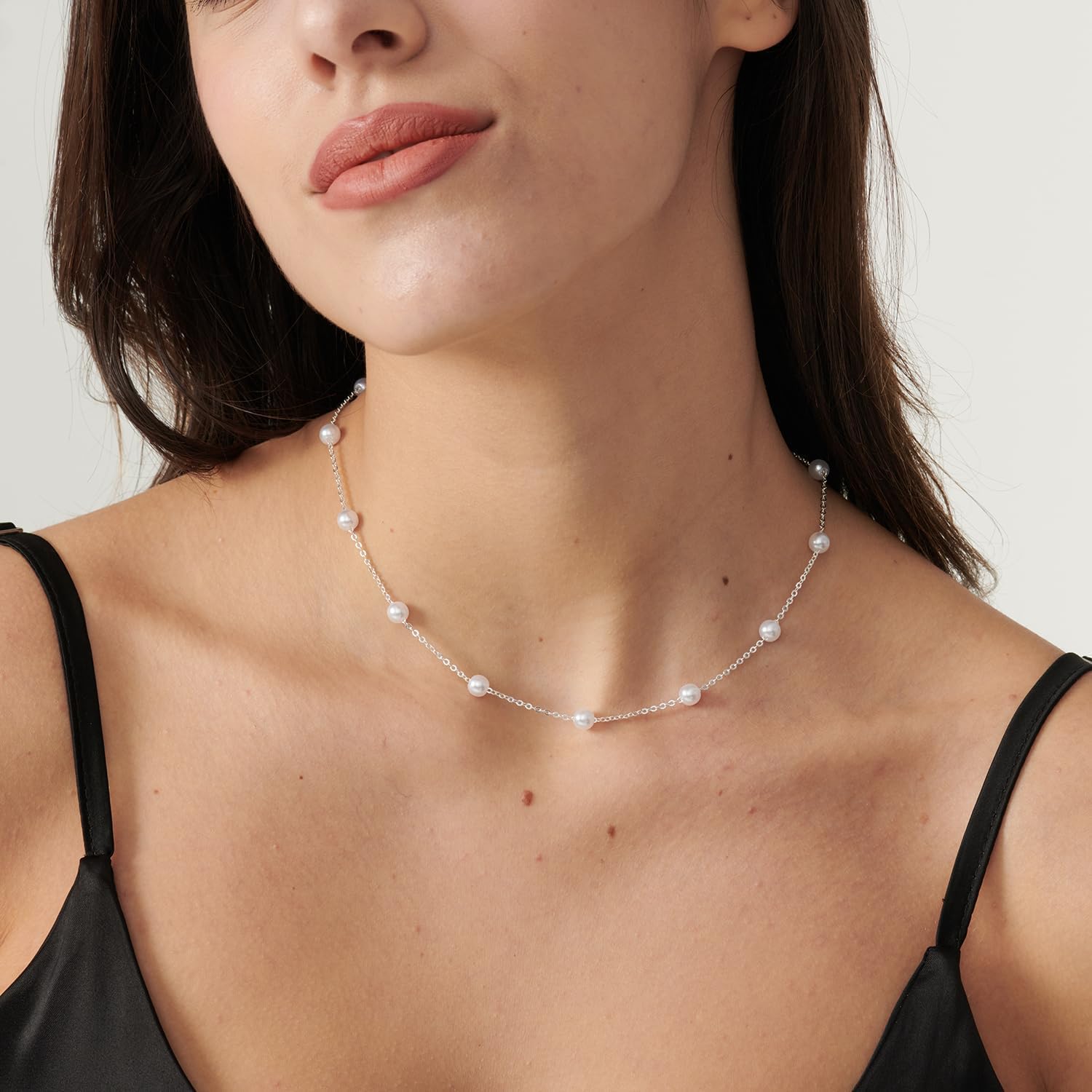 Pearl Necklace: 14K Gold-Plated/White Gold-plated Pearl Necklace for Women 16.5” + 2” - Image 3