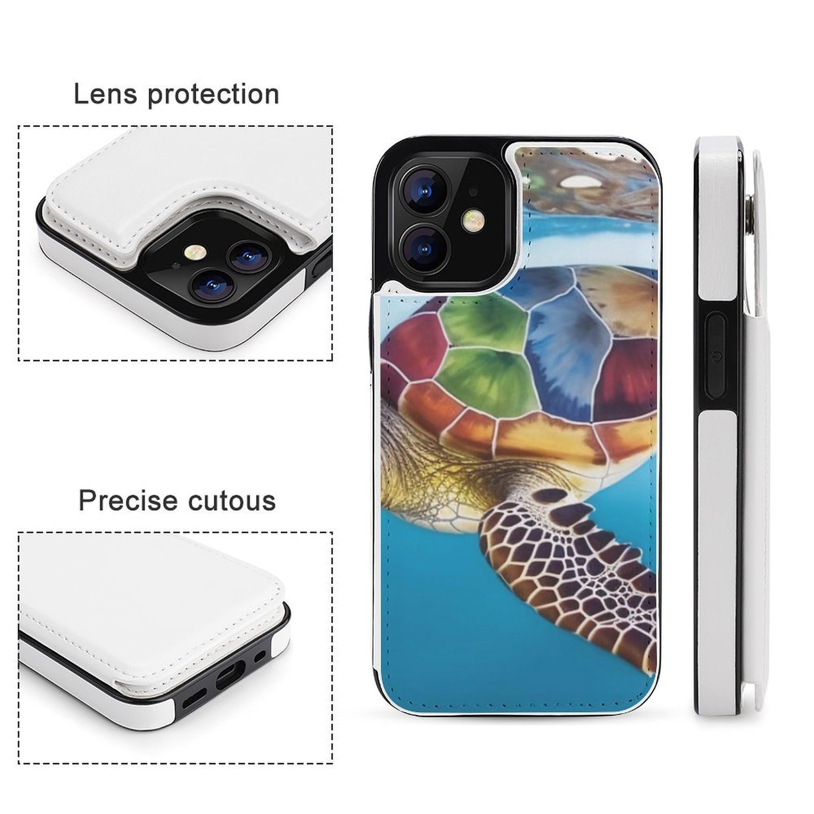 Funda tipo cartera para iPhone 12 Mini, diseño de tortugas marinas, funda de piel con ranuras para tarjetas
