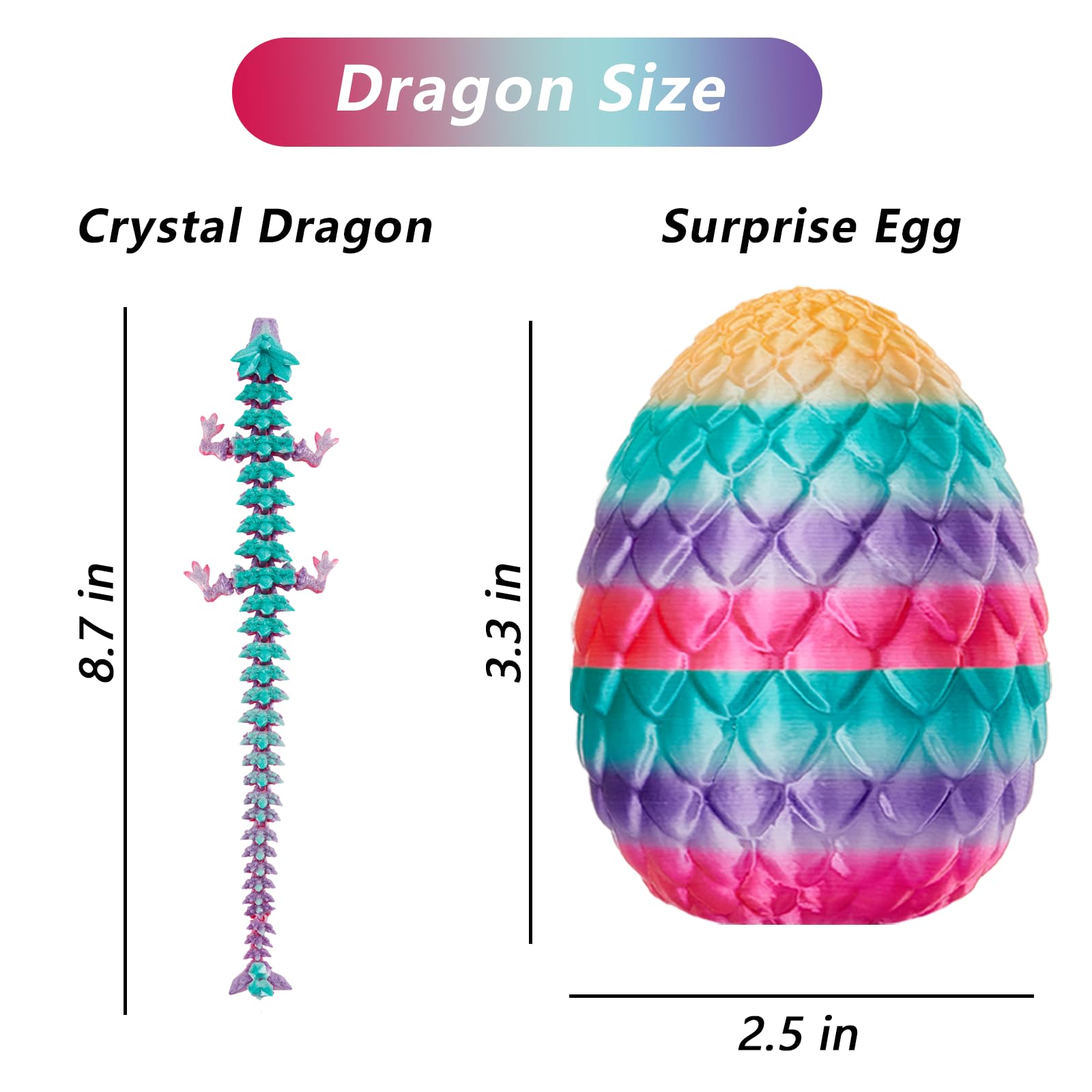 Yizerel 2 Pack 3D Printed Dragon Easter Egg with Dragon Inside, Prefilled Easter Egg Fillers Articulated Fidget Toy - Image 2