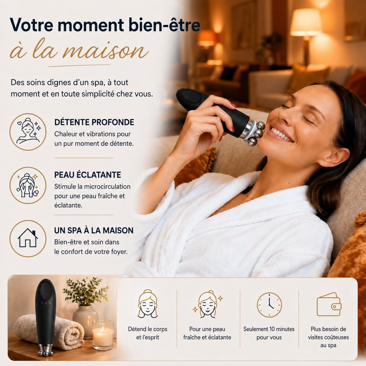 Appareil de massage visage 6-en-1 – Gua Sha électrique avec 4 embouts pour nettoyage, massage du visage, raffermissement de la peau et réduction des rides – Étanche IPX7, rechargeable