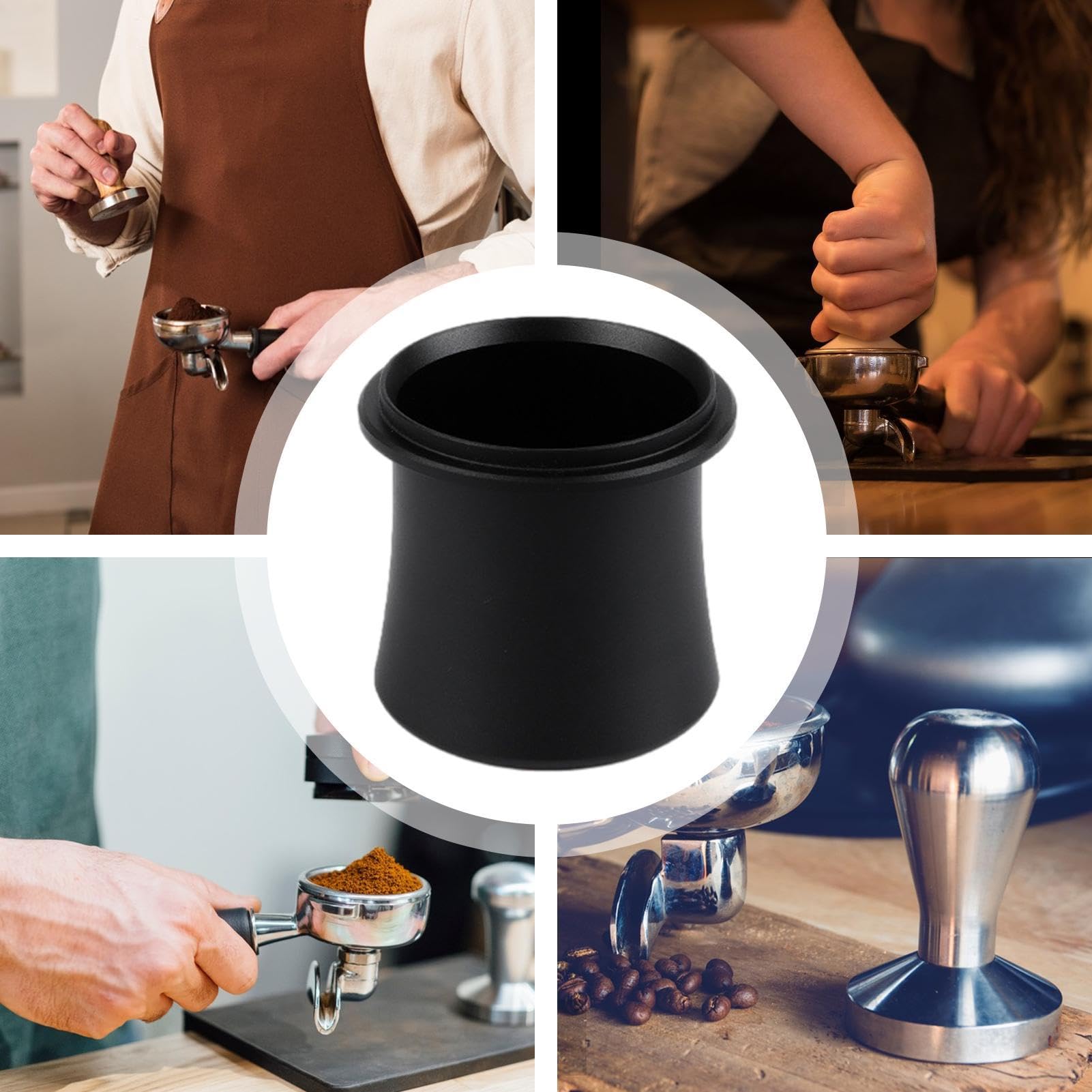 Tazza Dosatrice per Caffè Espresso da 58 Mm Tazza Dosatrice con Filtro per Caffè Tazza Dosatrice per Caffè in Acciaio Inossidabile per Macchina per Caffè Espresso da 58 Mm(Nero