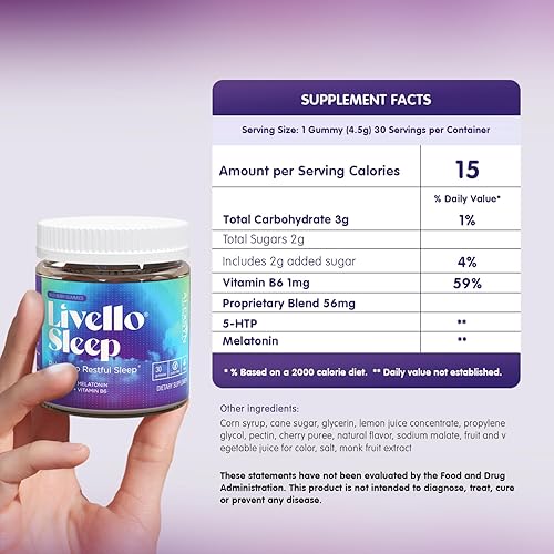 Miniatura 5 de Livello Sleep - Gomitas de bayas silvestres, 30 porciones de apoyo natural para dormir con 5-HTP, melatonina y vitamina B6 para una noche tranquila,
