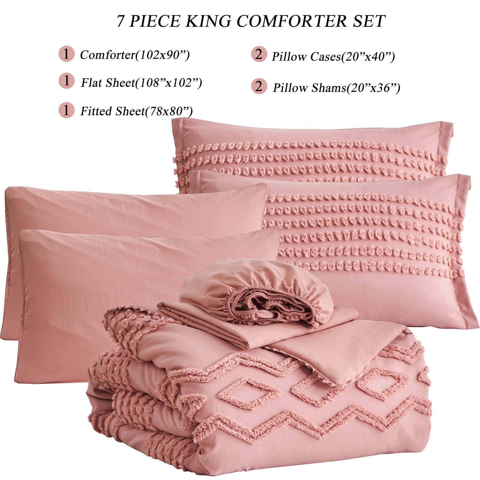 Sage Green Tufted Comforter Set Queen Size 7 Piece Bed in a Bag, Shabby Chic Boho Comforter and Sheet Set, Pom Pom Textured Bed Set, All Season Soft Microfiber Complete Bedding Set(Green,Queen): KAKIJUMN Blush Pink Tufted Comforter Set King Size 7 Piece Bed in a Bag, Shabby Chic Boho Comforter and Sheet Set, All Season Soft Microfiber Complete Bedding Set(Pink,King)