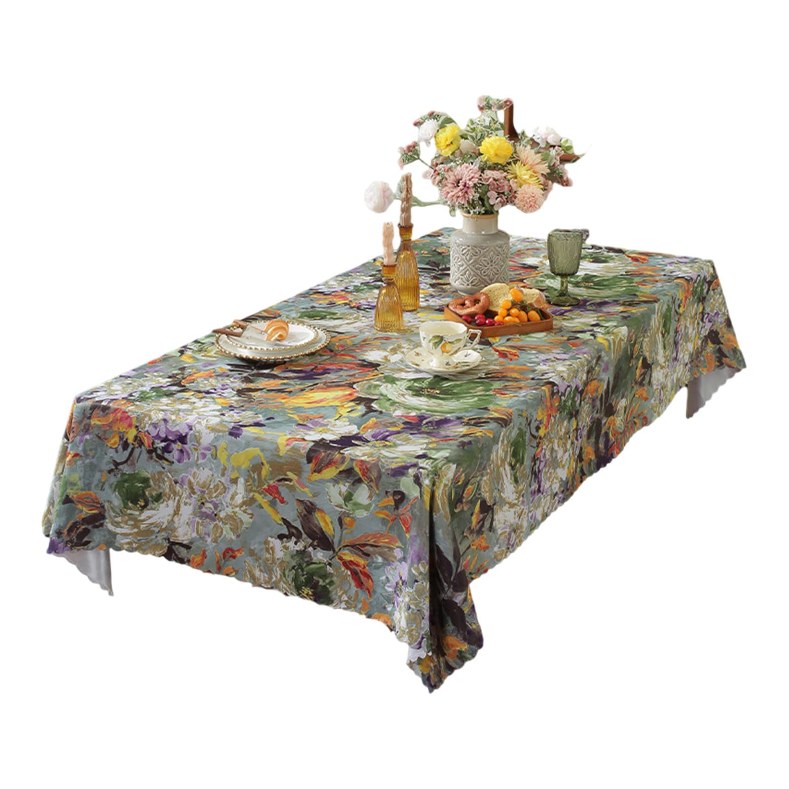 carotoe Artistics Florals Polyester Tablecloth with Ruffled Edges Waterproof Surfaces Easy Cleaning Home Dining Essential Waterproof Tablecloth for Gatherings