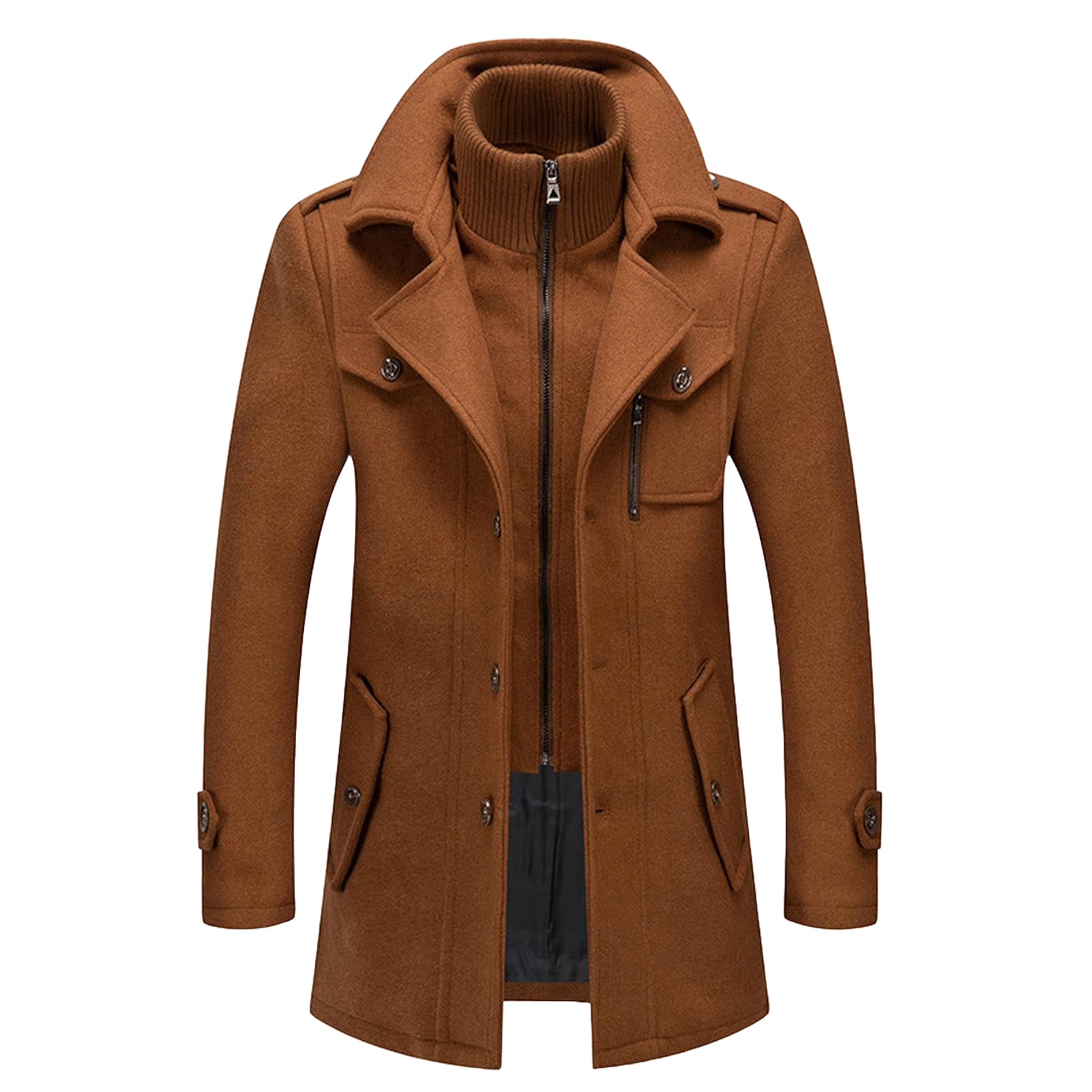 Cappotto da uomo in misto lana monopetto termico con cerniera staccabile