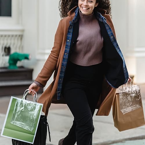 Miniatura 6 de WYOMER - Bolsas transparentes de regalo de PVC transparente con asa, bolsas de compras con asa para compras, venta al por menor, negocios, boutique,