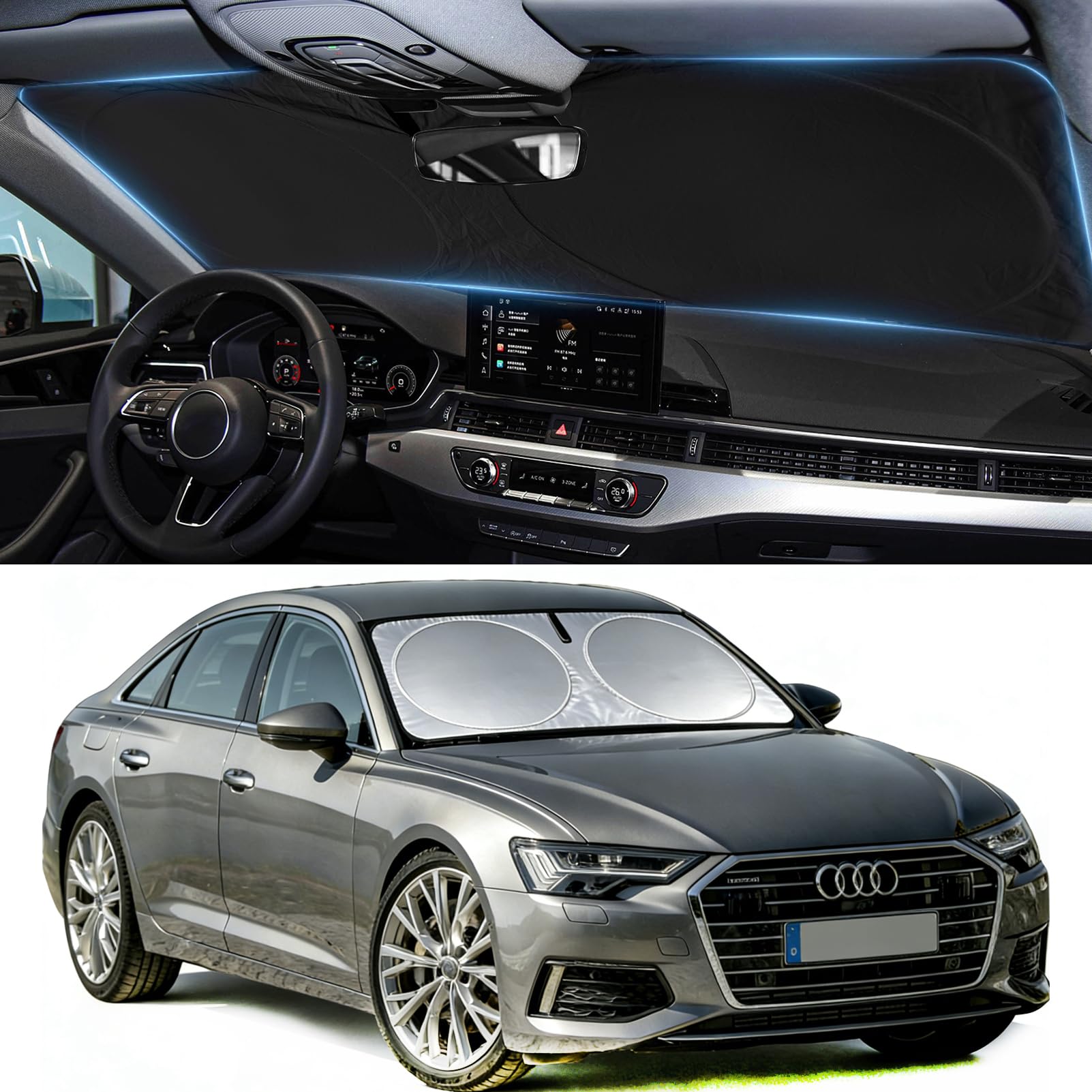 Sunshade for A6 Windshield Sun Shade for Audi A6 Accessories 2019-2024 2025 2026 Windshield Cover Front Window Shield Blocks UV Rays Heat Sun Visor Protector Car Accessories