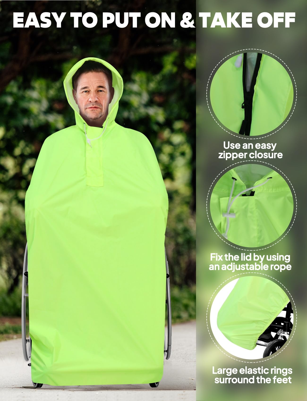 ANYOO Wasserdichte Poncho Abdeckung für Rollstühle Leichter Regenponcho Cape Shield mit Gummibändern bietet Trockenschutz für Rollstühle, Einheitsgröße